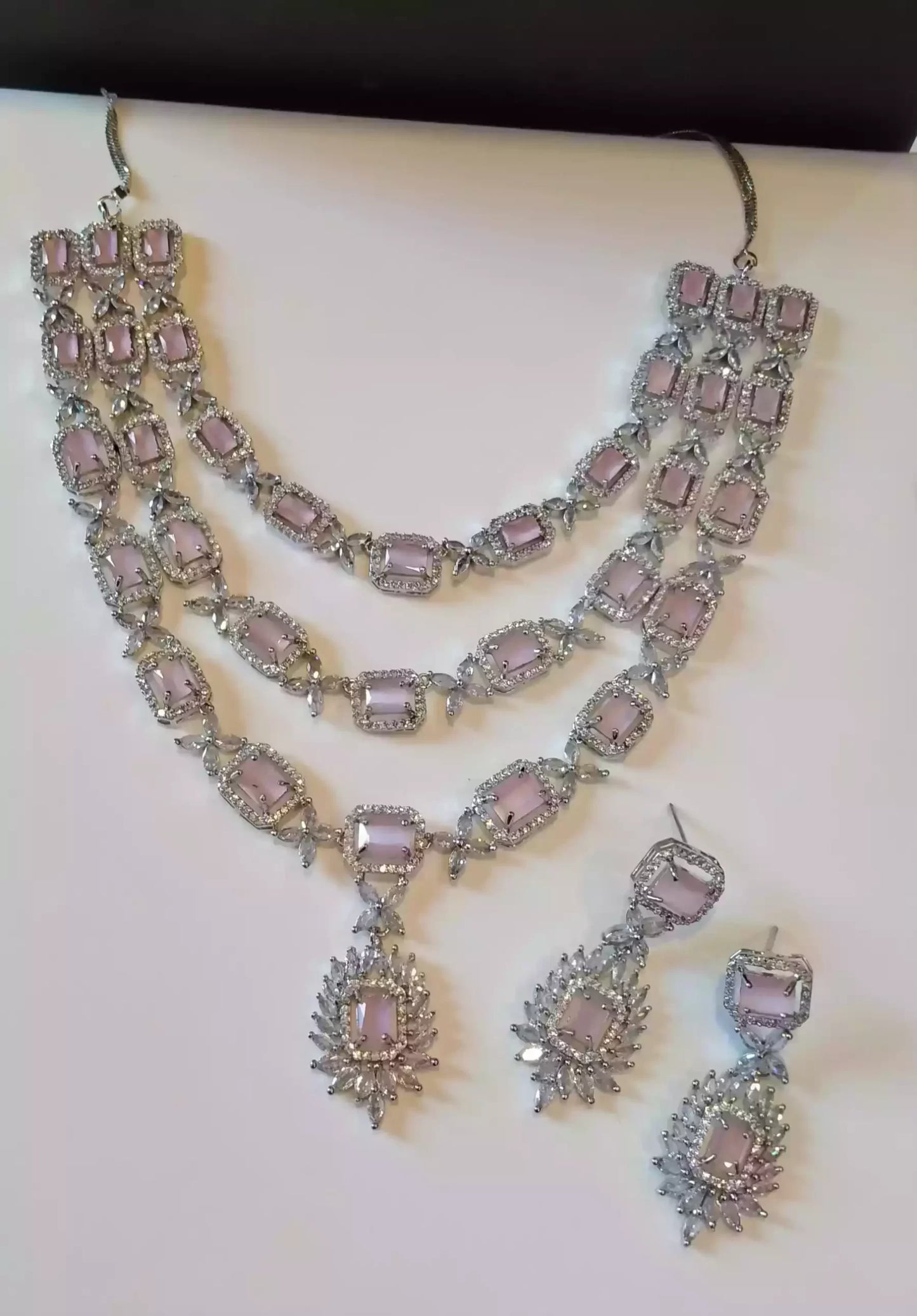 American diamond 3 layer bridal set - Pink