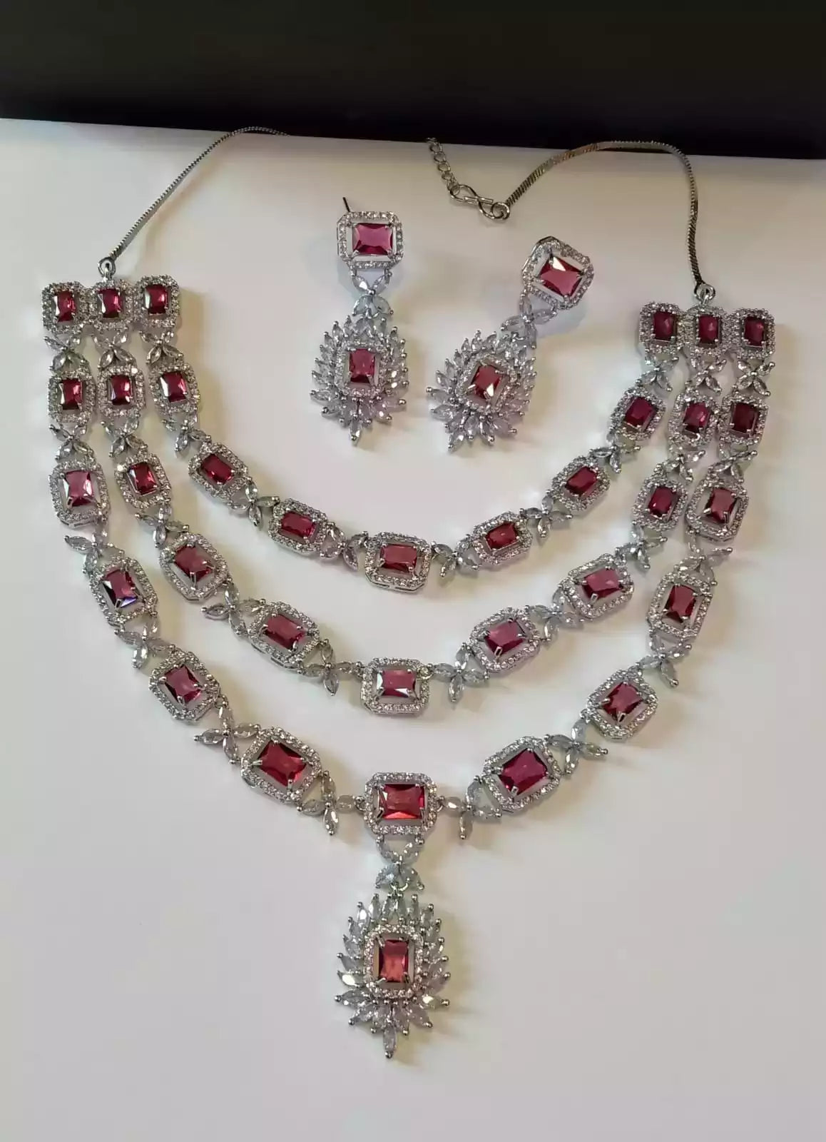 American diamond 3 layer bridal set - Red