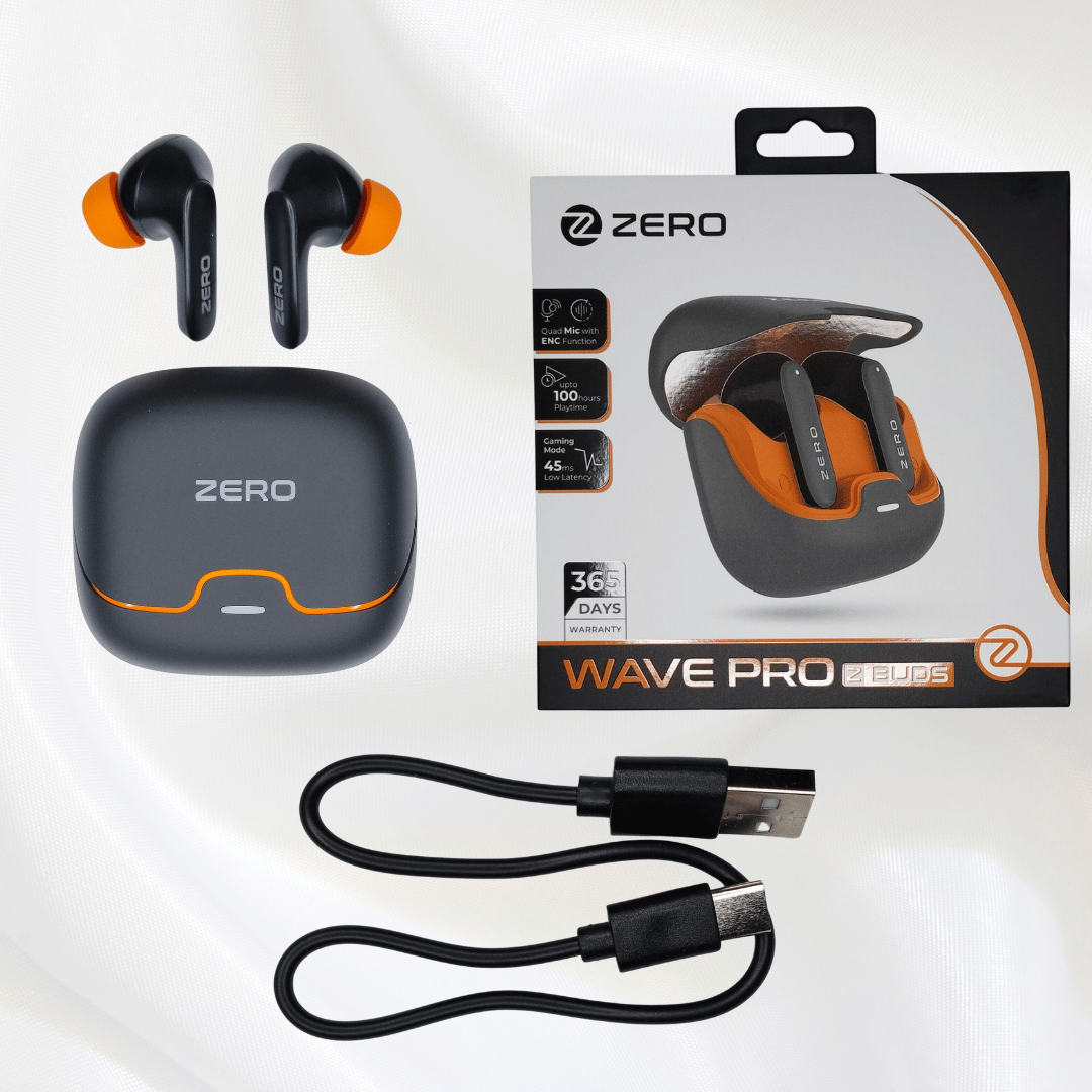 ZERO Wave Pro Earbuds – ENC Quad Mic, 100 Hours Playtime, Gaming Mode 45ms, Type - C Fast Charging, Premium Bass TWS - Zenty Tech
