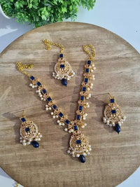 Zircon necklace set with teeka - Dark Blue