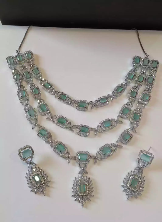 American diamond 3 layer bridal set - Mint / Green