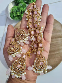 Zircon necklace set with teeka - Pink