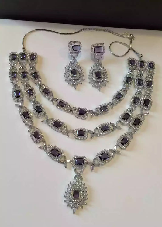 American diamond 3 layer bridal set - Purple