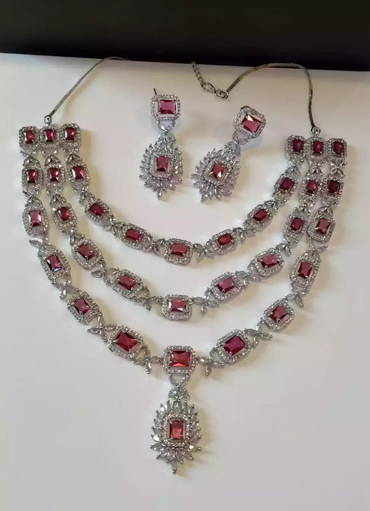 American diamond 3 layer bridal set - Red