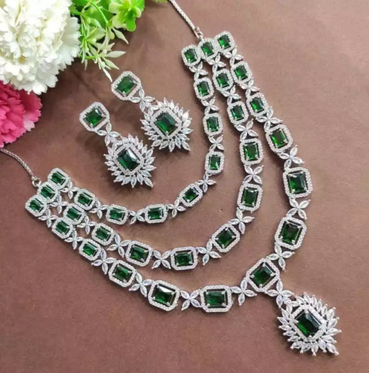 American diamond 3 layer bridal set - Dark Green