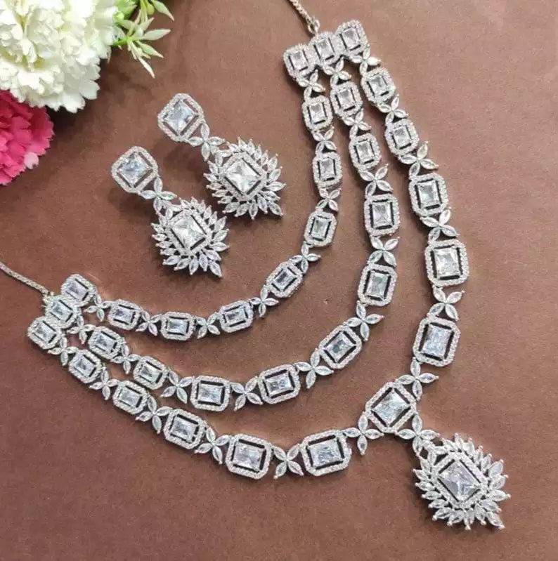 American diamond 3 layer bridal set - Silver