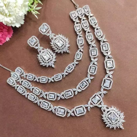 American diamond 3 layer bridal set - Silver